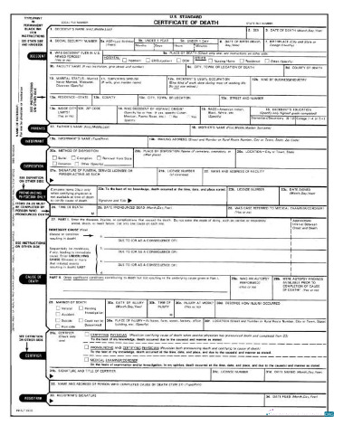Download USA General Register certificate of death Photoshop template